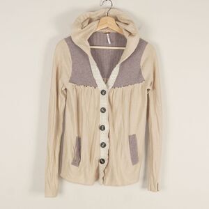 Free People Brown Peasant Hooded Cardigan Kint Wool Blend Sz S
